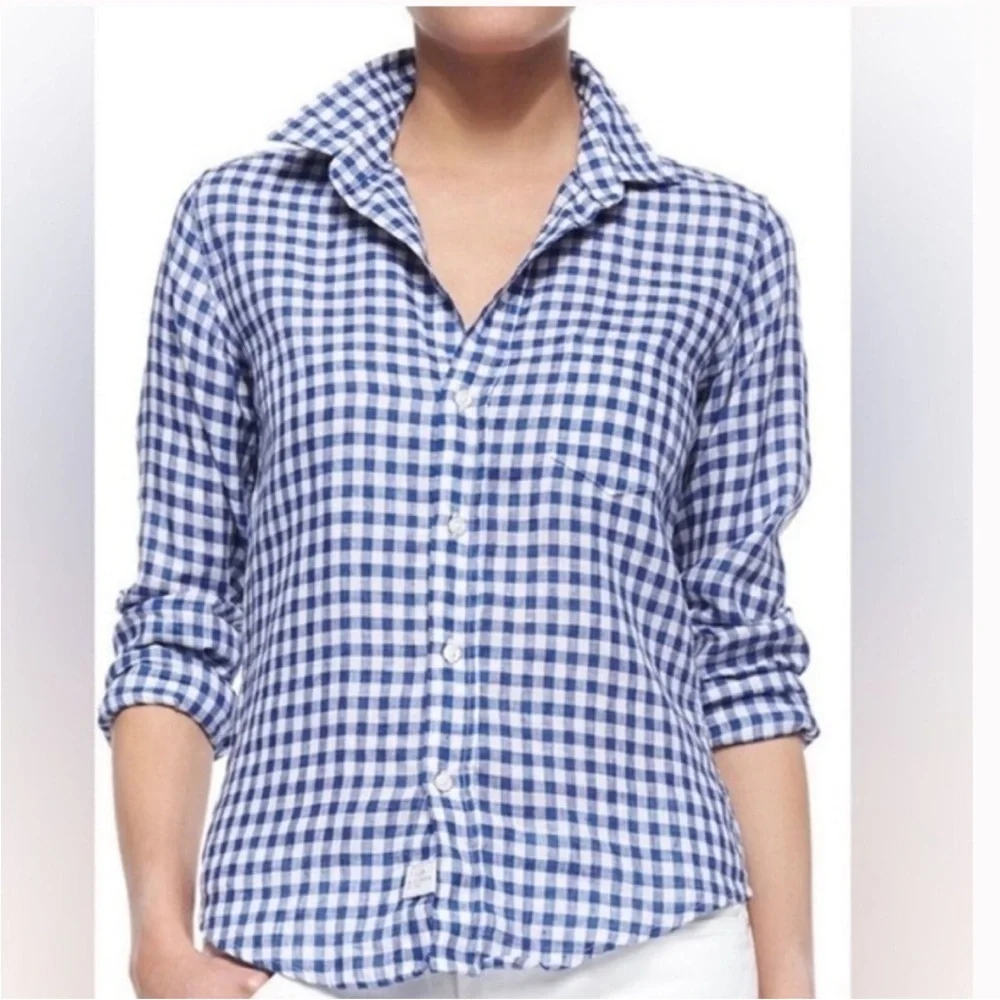 Frank & Eileen Barry Blue Gingham Button Front Top XS - Picture 13 of 13